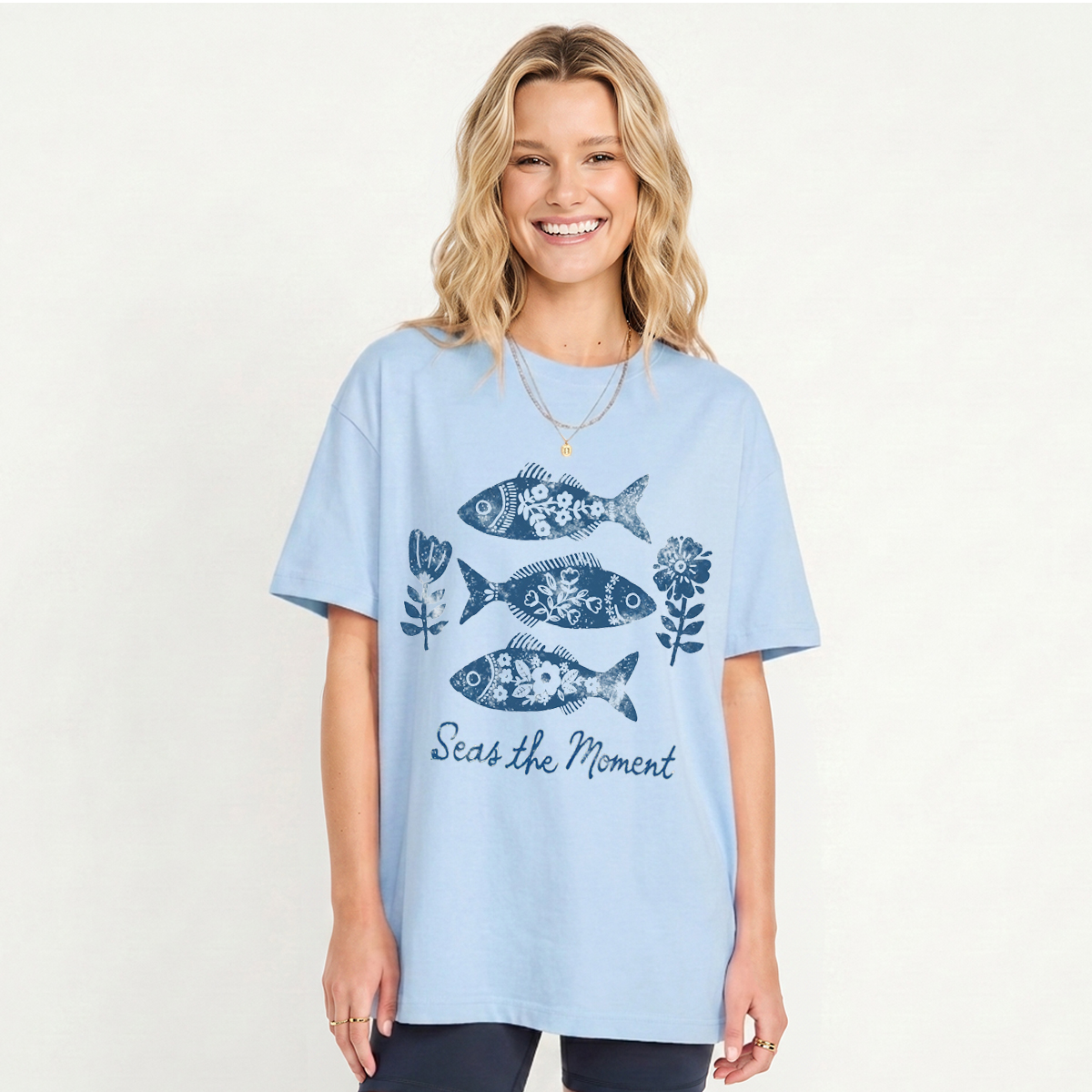 Seas the Moment Print Crew Neck Cotton Tee