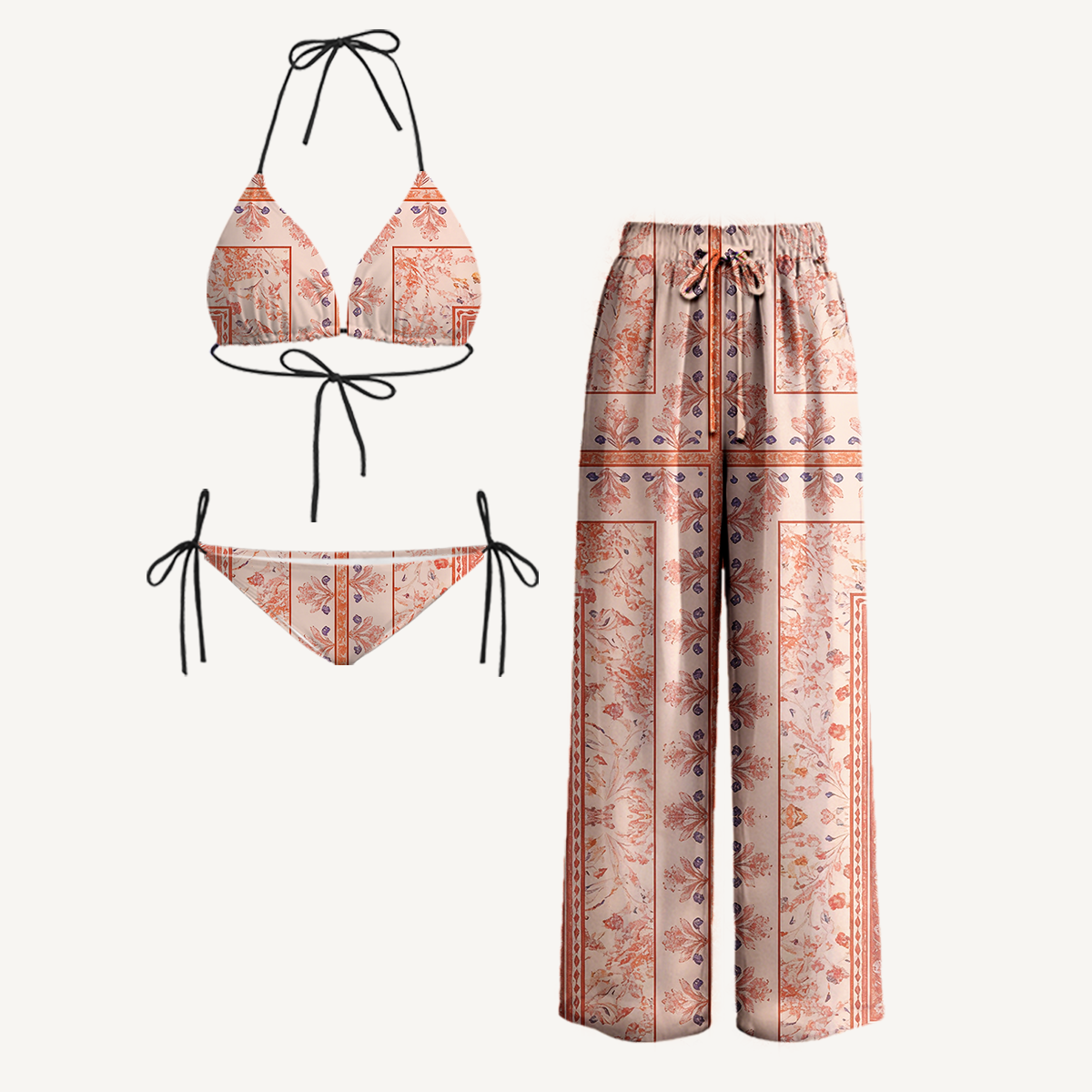 Dahlia Tie Side Bikini Set with Matching Pants