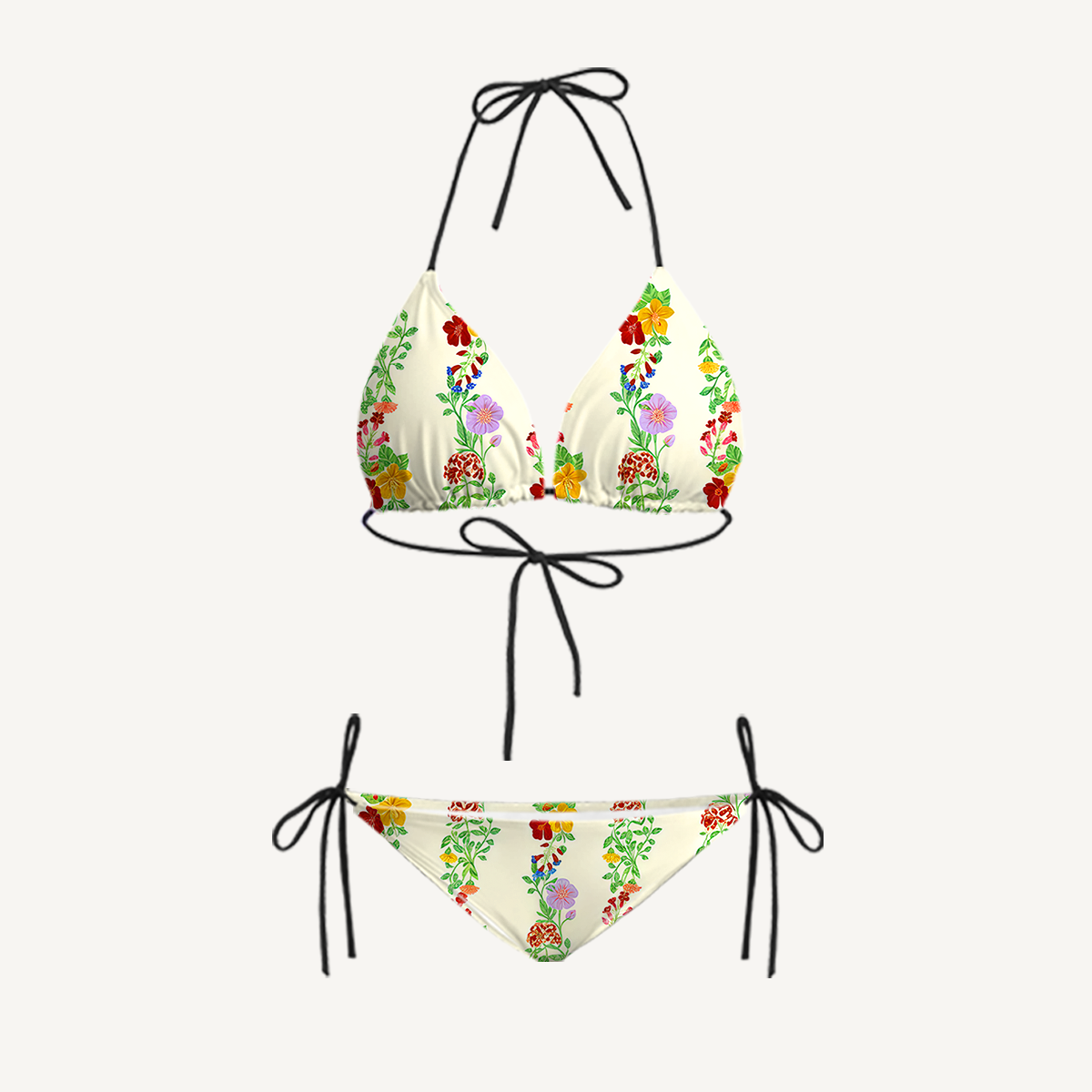Blossom Trail Tie Side Bikini Set with Matching Pants