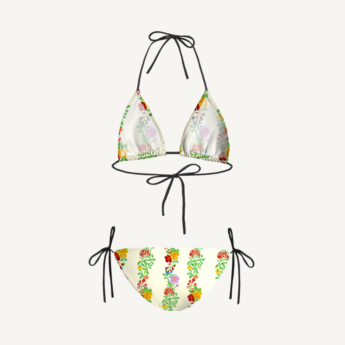 Blossom Trail Tie Side Bikini Set with Matching Pants