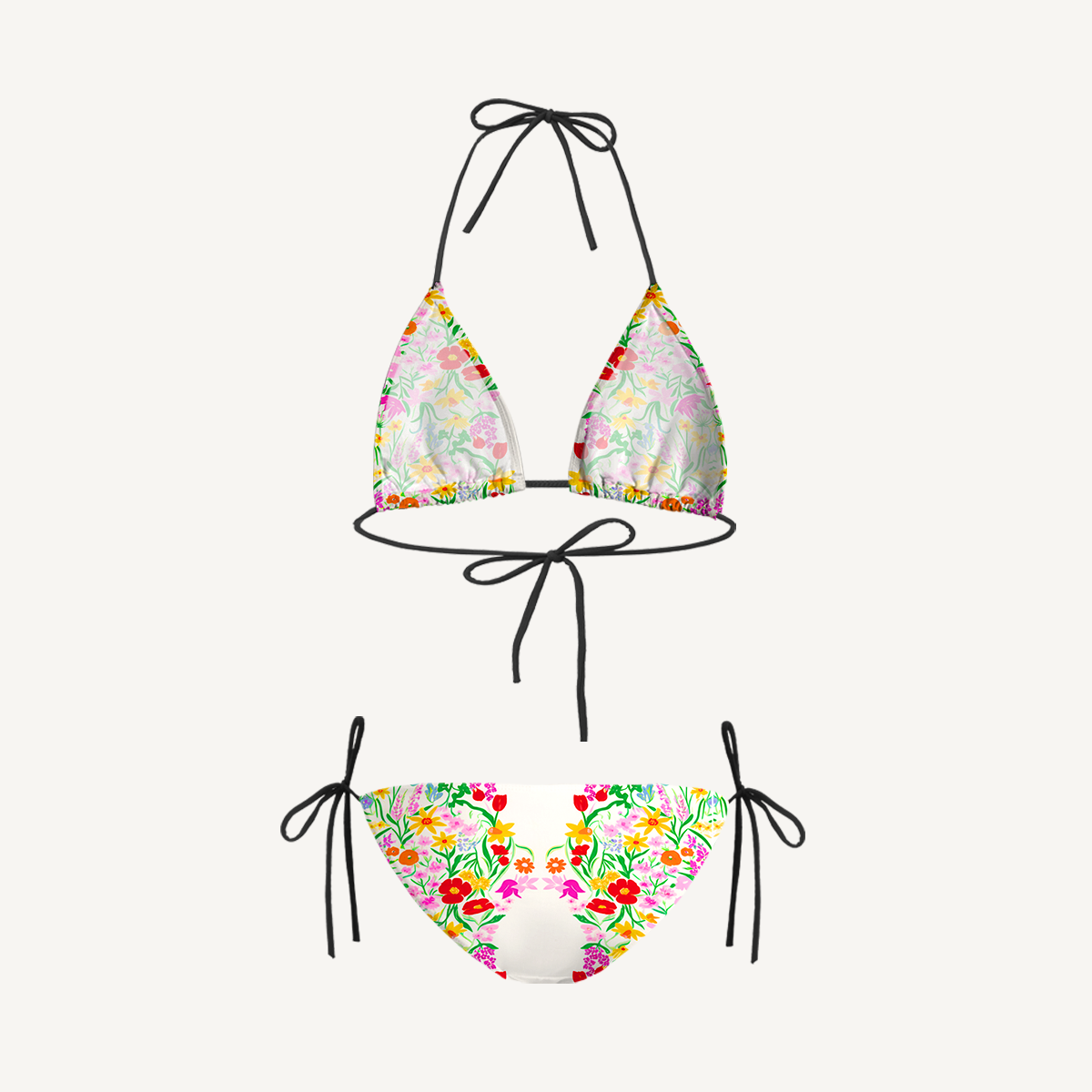Elegant Garden Tie Side Bikini Set with Matching Pants