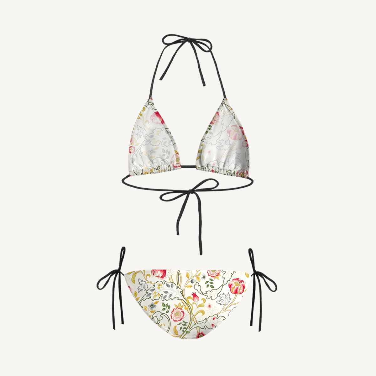 Peony Vine Garden Tie Side Bikini Set with Matching Pants