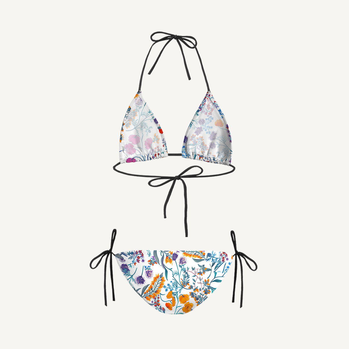 Fiery Meadow Tie Side Bikini Set with Matching Pants