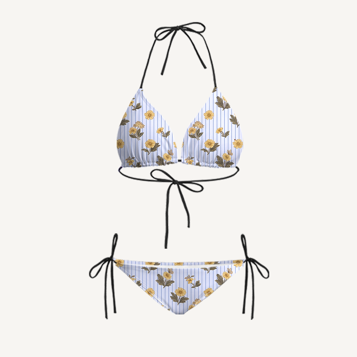 Blue  Marigold Tie Side Bikini Set with Matching Pants