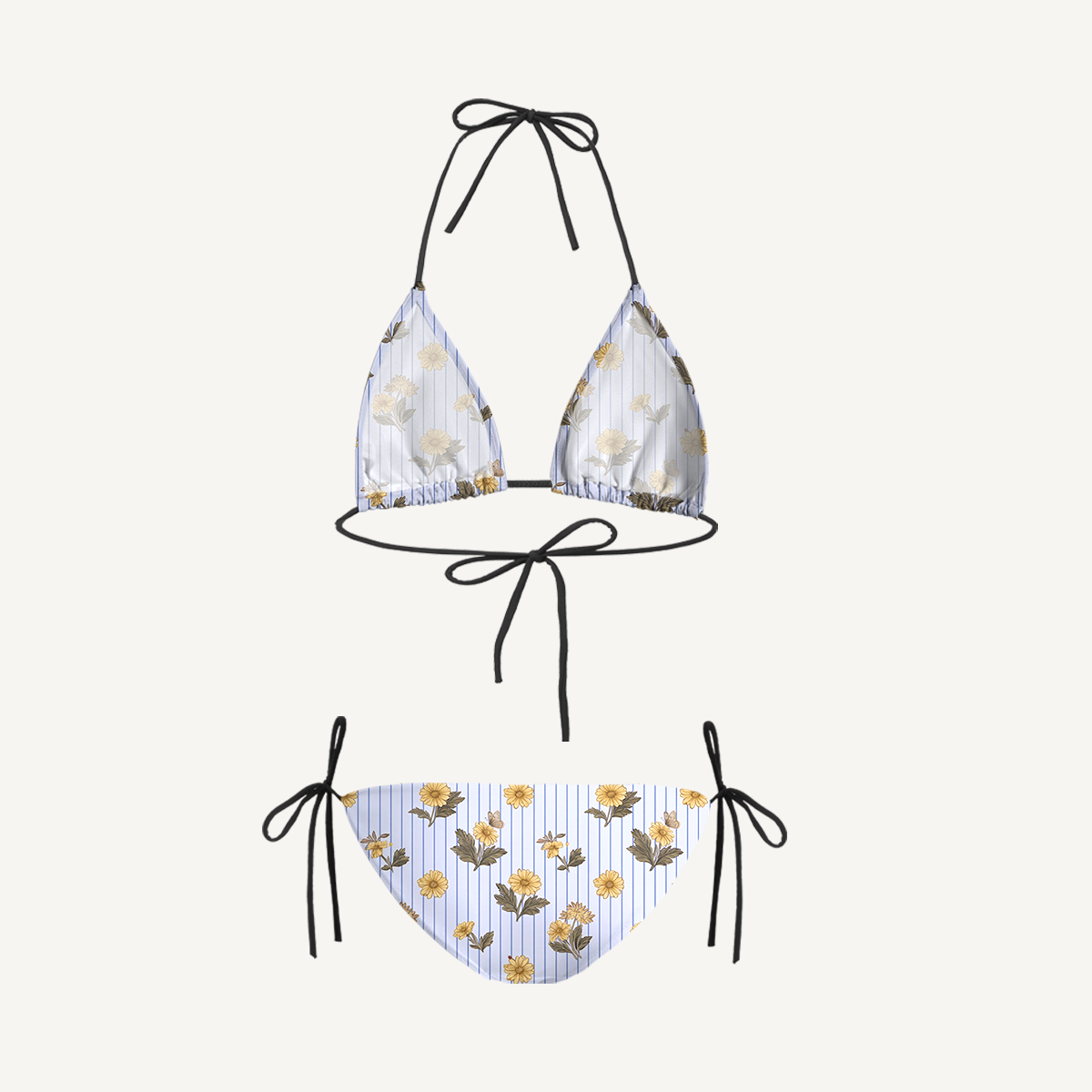 Blue  Marigold Tie Side Bikini Set with Matching Pants