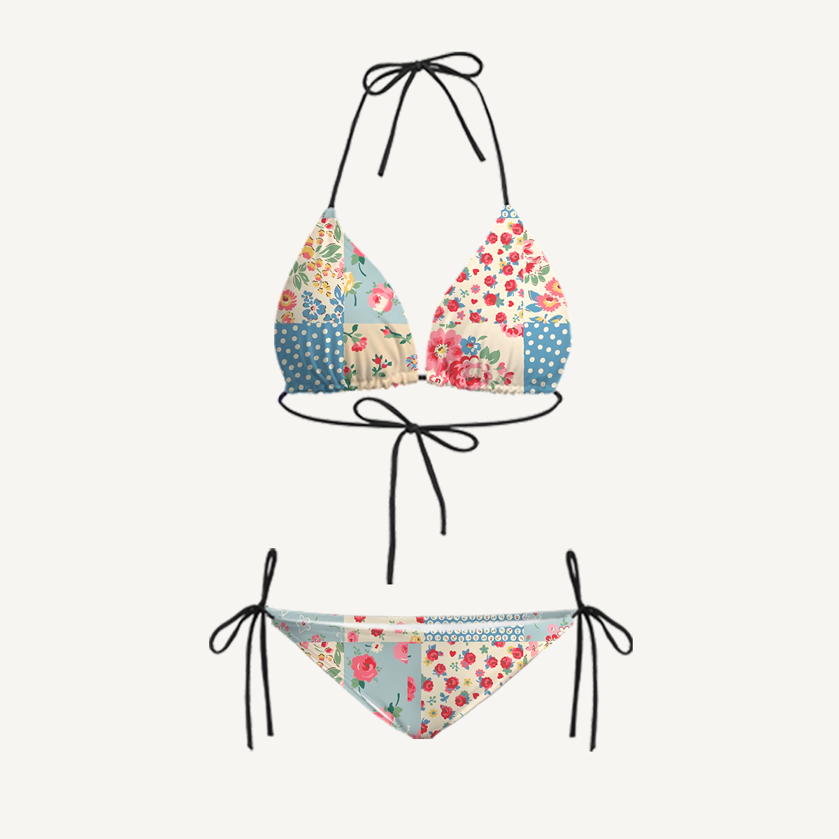 Pastel Patc Tie Side Bikini Set with Matching Pants