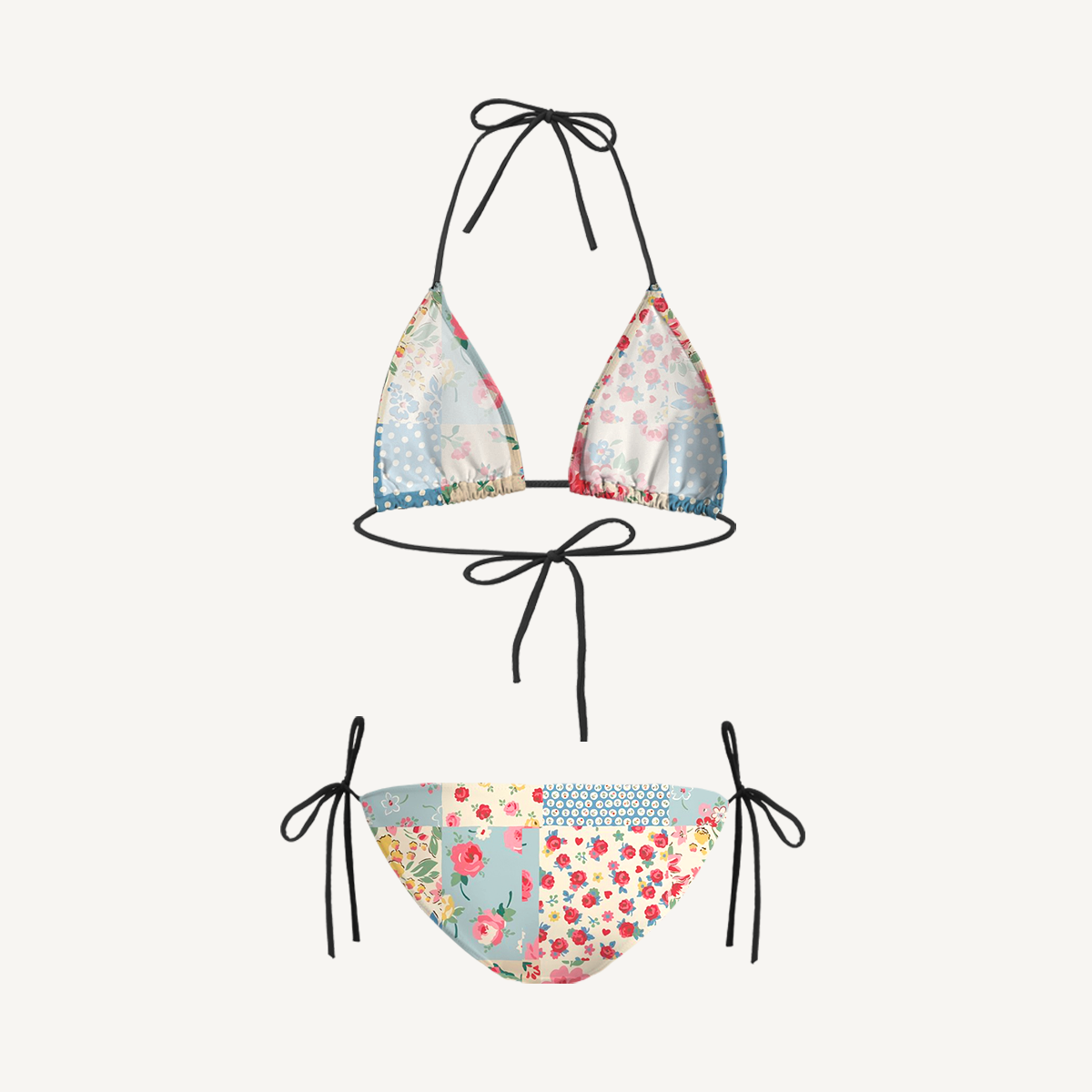 Pastel Patc Tie Side Bikini Set with Matching Pants