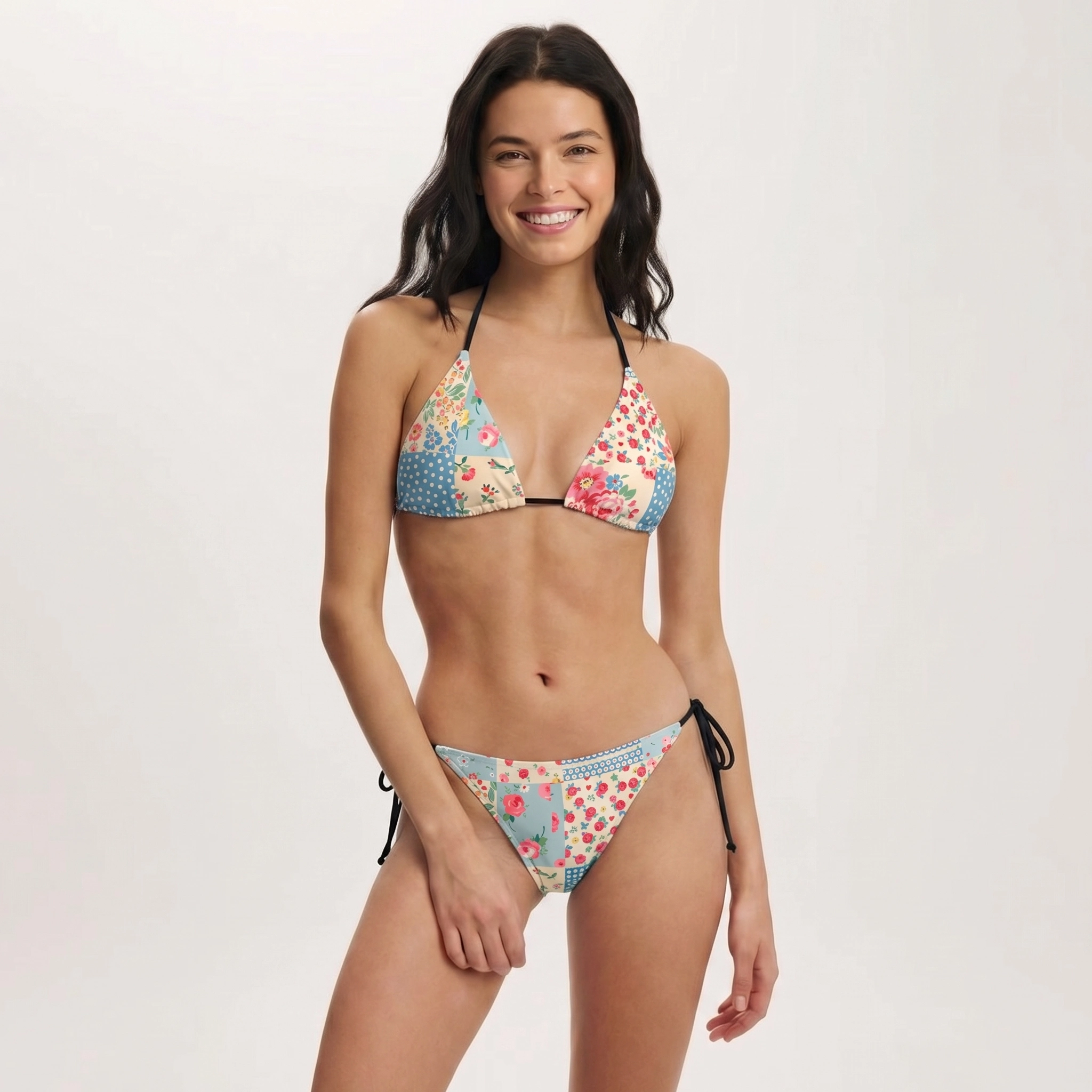 Pastel Patc Tie Side Bikini Set with Matching Pants