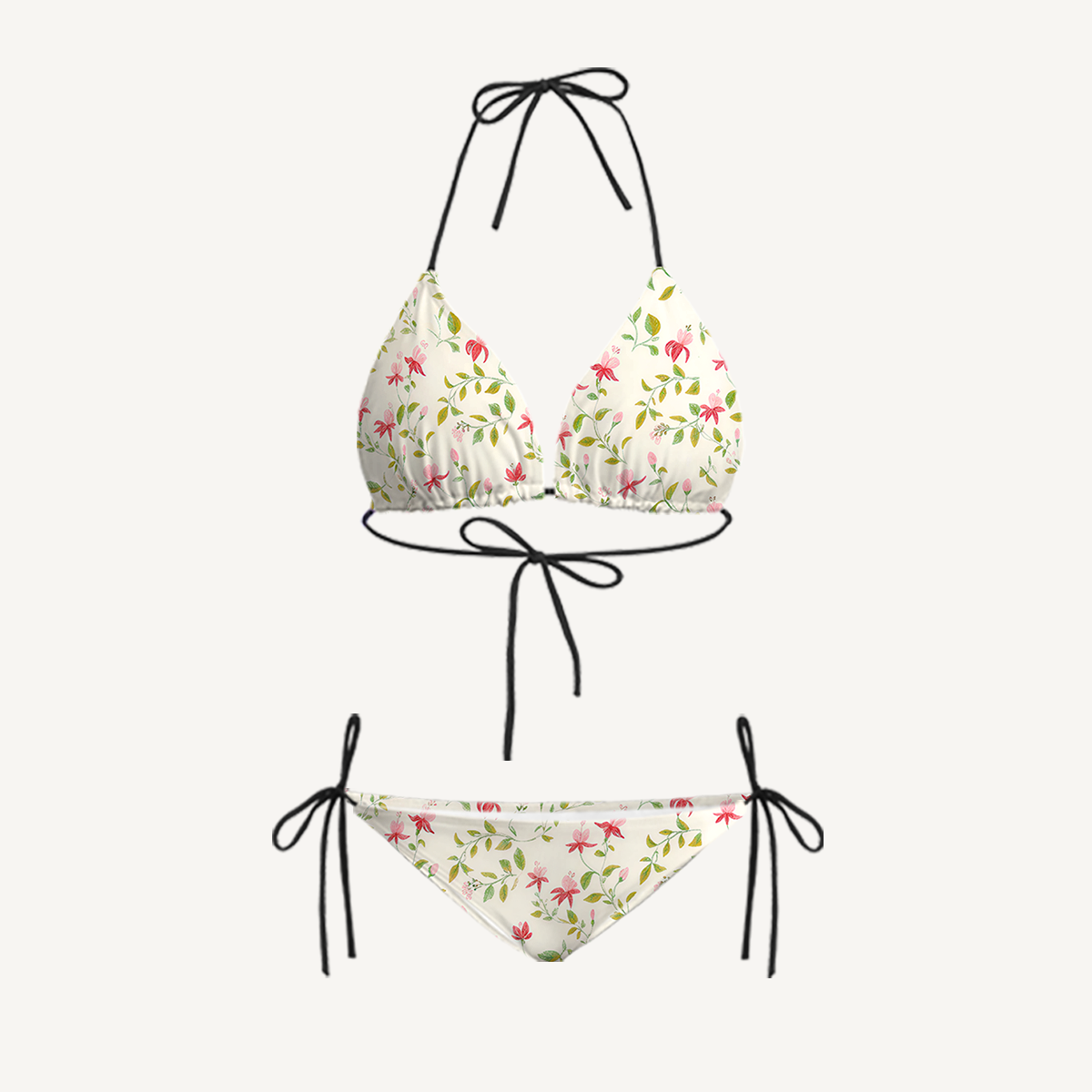 Ruby Vine Tie Side Bikini Set with Matching Pants