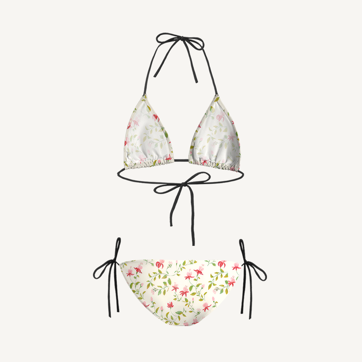 Ruby Vine Tie Side Bikini Set with Matching Pants