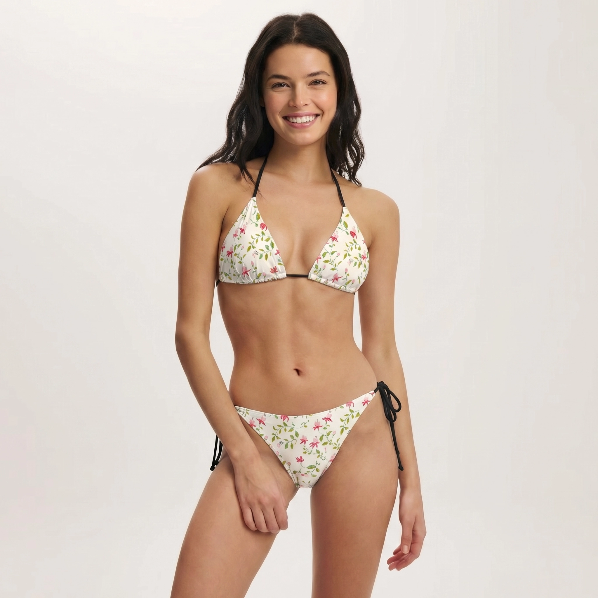 Ruby Vine Tie Side Bikini Set with Matching Pants