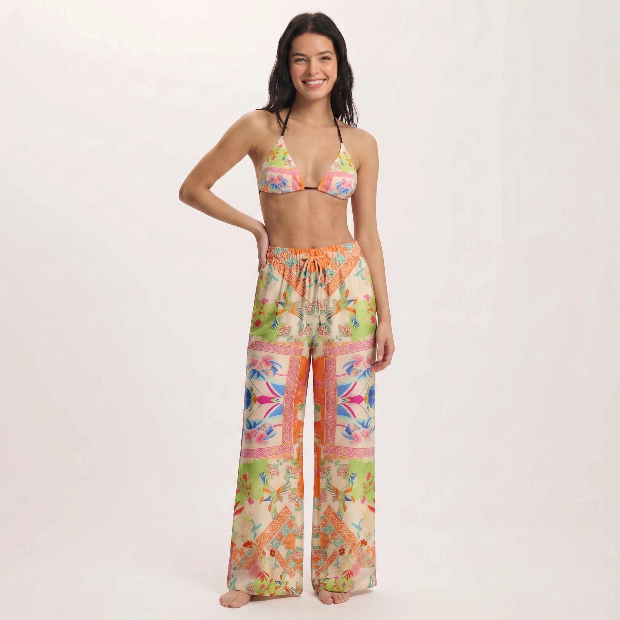 Vivid Lily Tie Side Bikini Set with Matching Pants