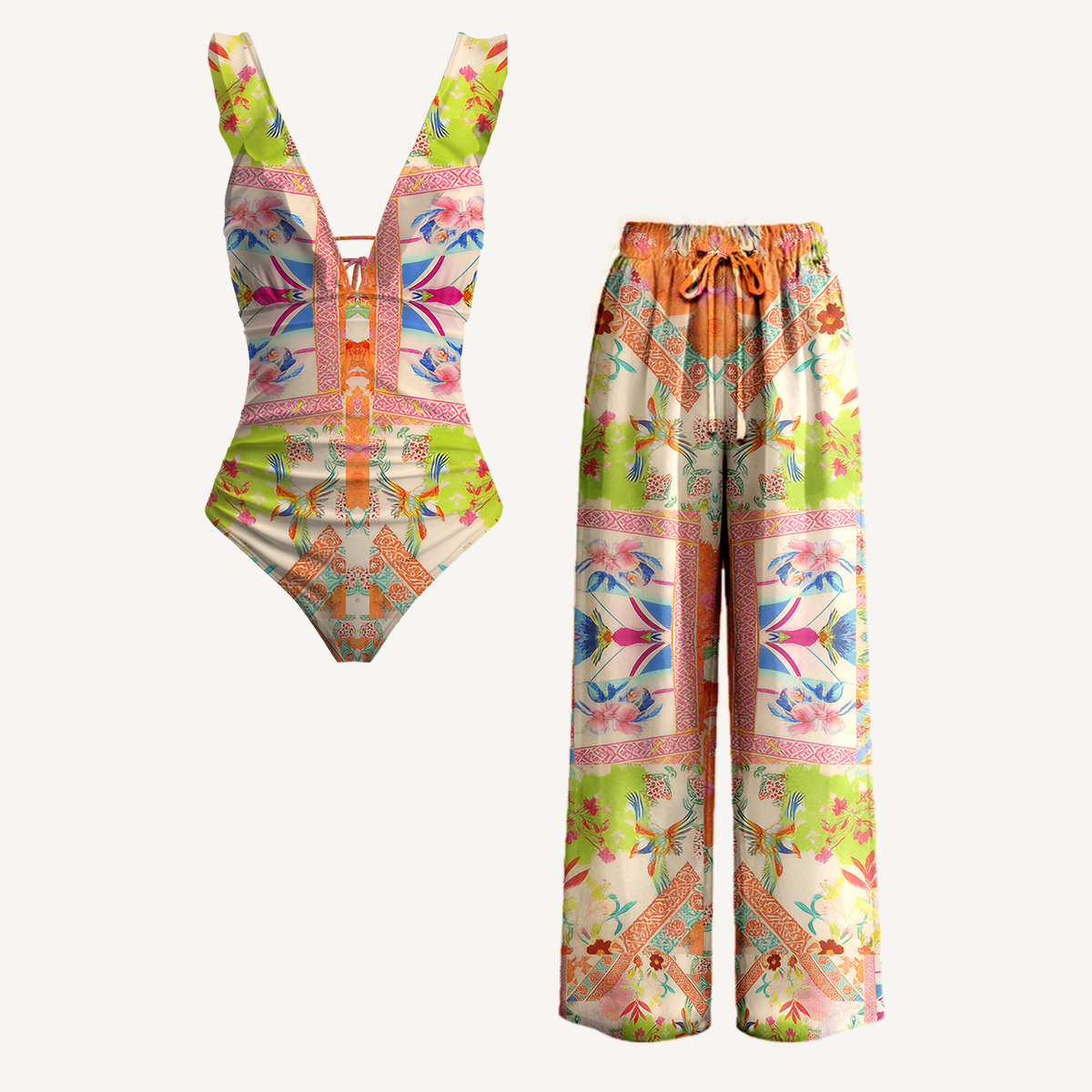 Vivid Lily Tie Side Bikini Set with Matching Pants