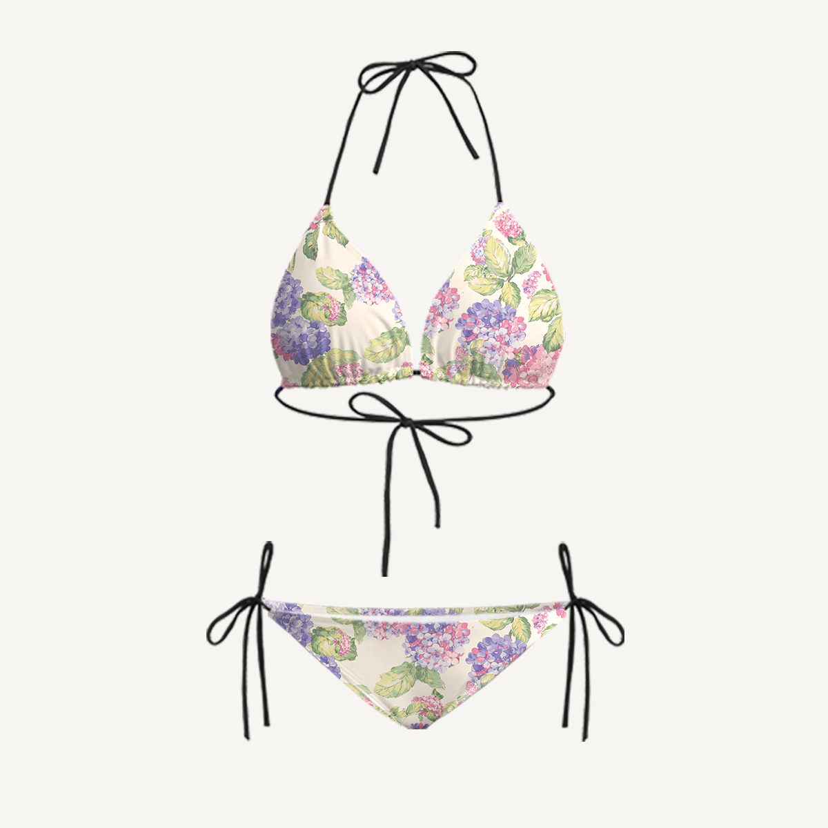 Lilac Hydrangea Tie Side Bikini Set with Matching Pants