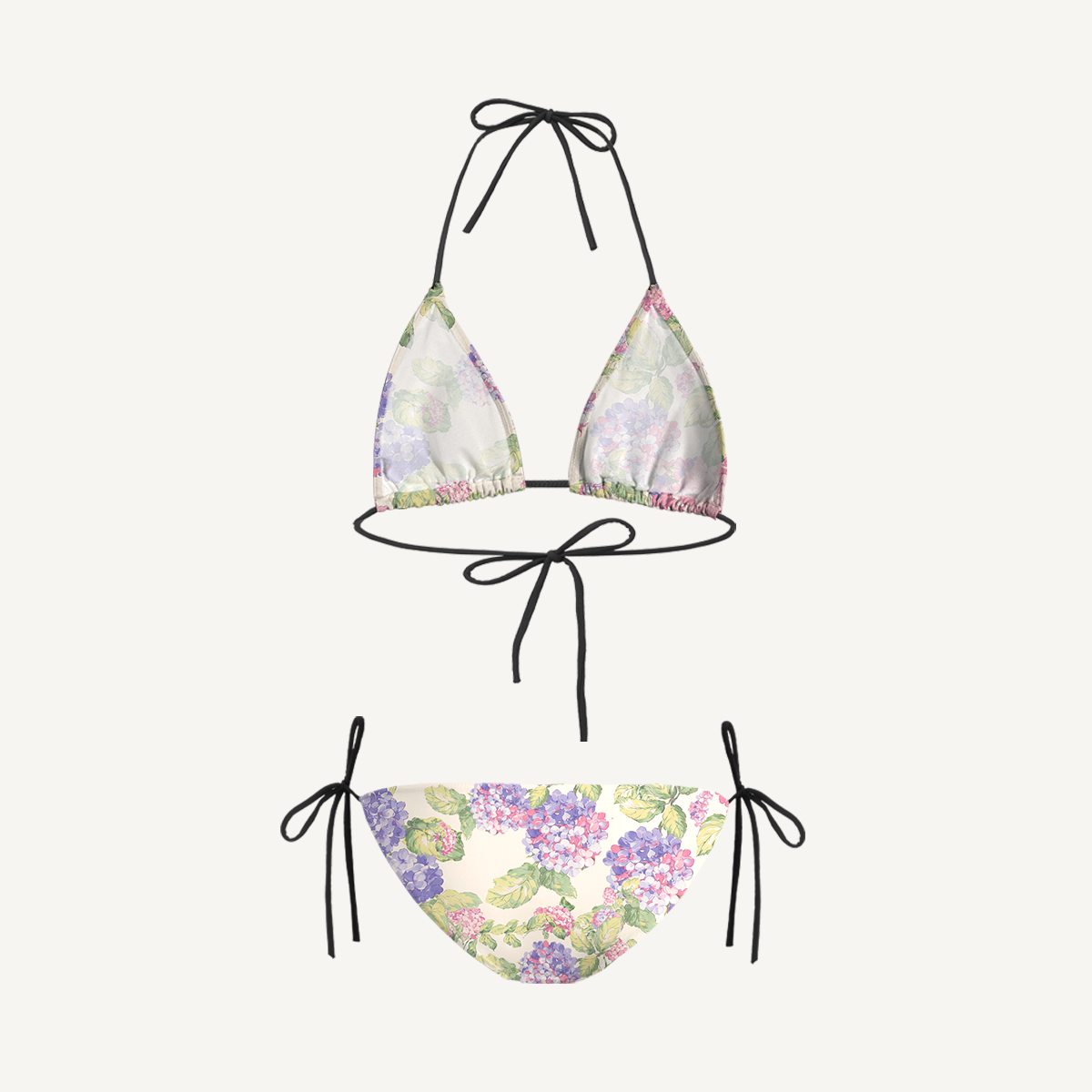 Lilac Hydrangea Tie Side Bikini Set with Matching Pants