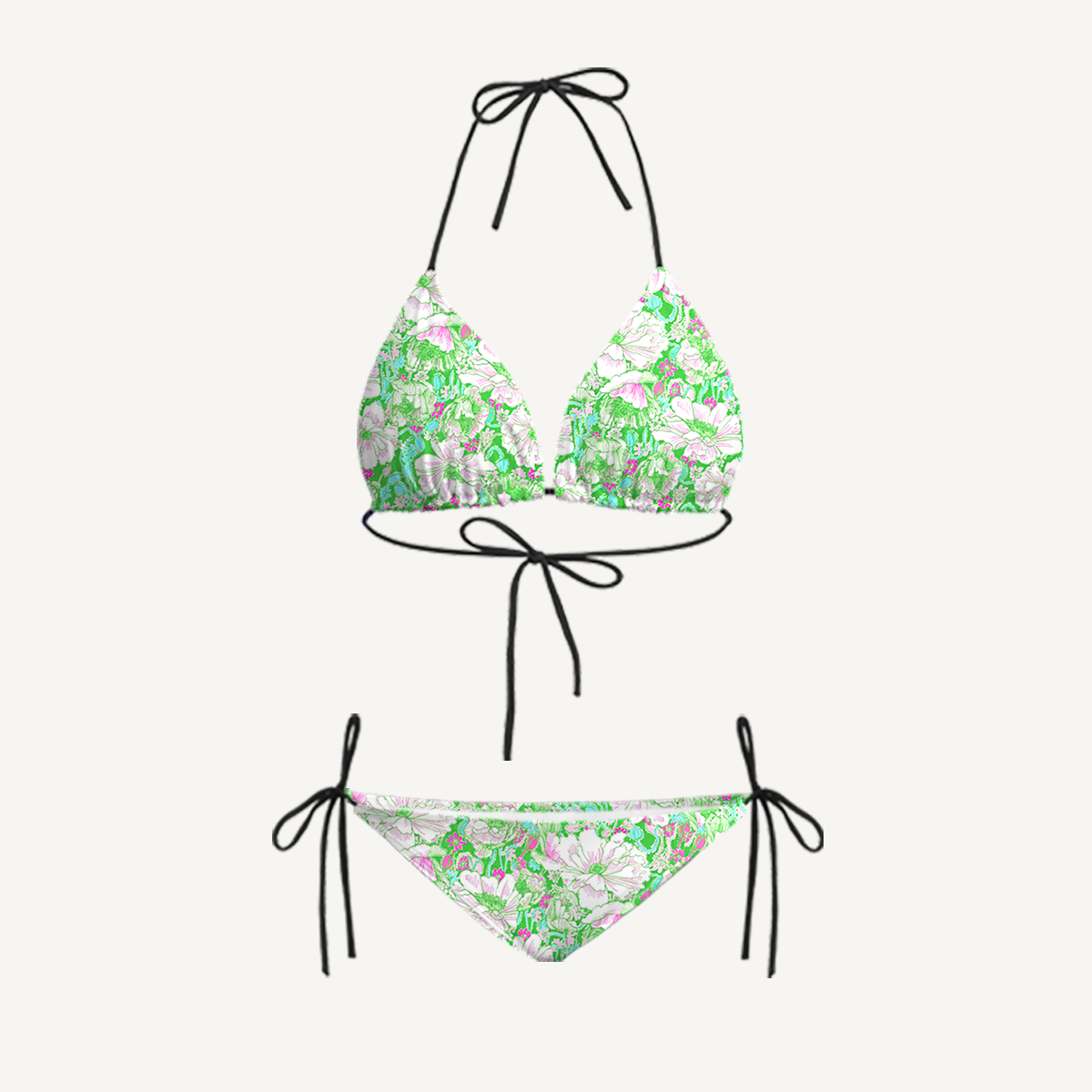 Mint Garden Tie Side Bikini Set with Matching Pants