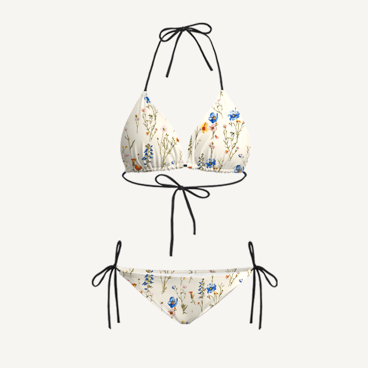 Wild Bloom Tie Side Bikini Set with Matching Pants