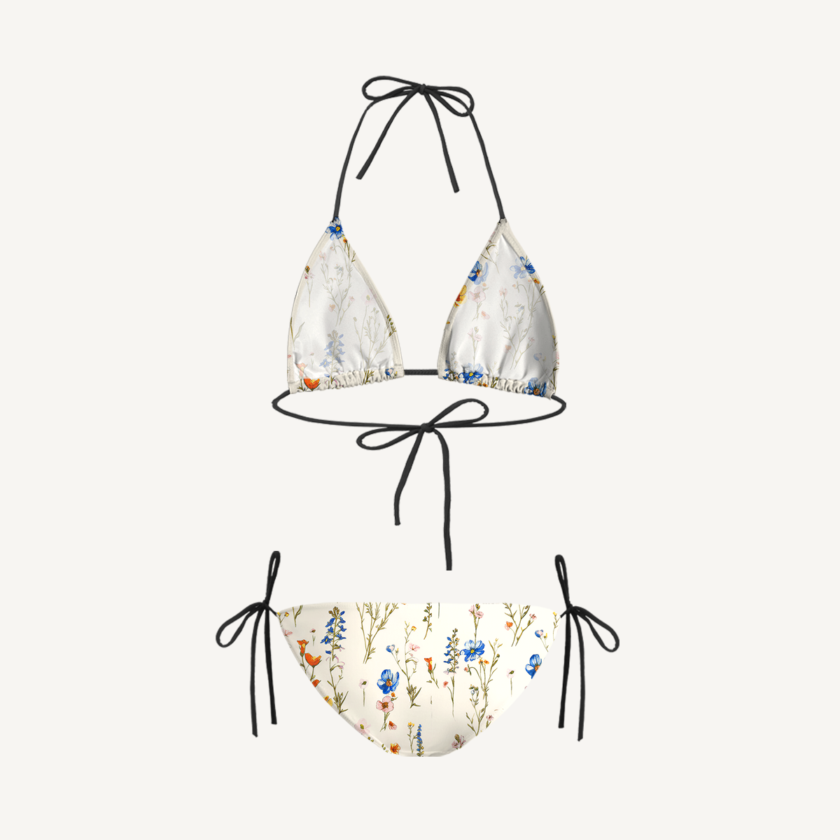 Wild Bloom Tie Side Bikini Set with Matching Pants