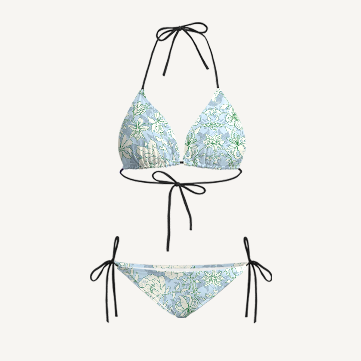 Mist Floral Tie Side Bikini Set with Matching Pants