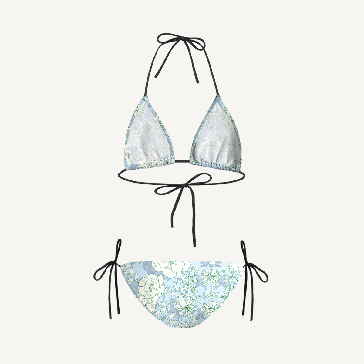 Mist Floral Tie Side Bikini Set with Matching Pants