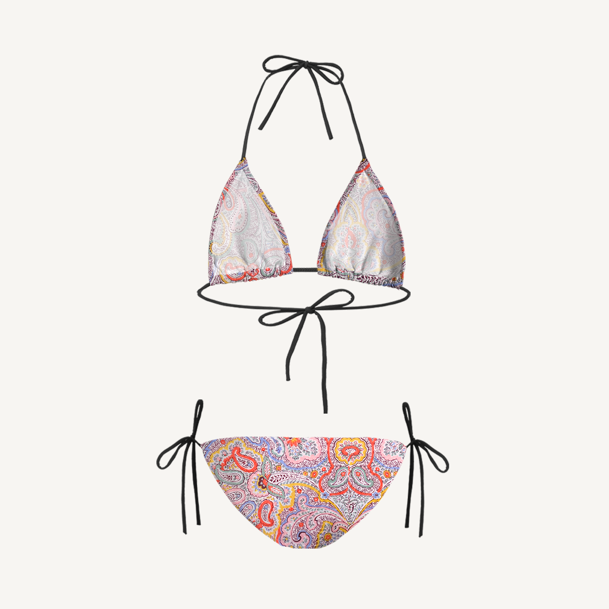 Sunrise Paisley Tie Side Bikini Set with Matching Pants