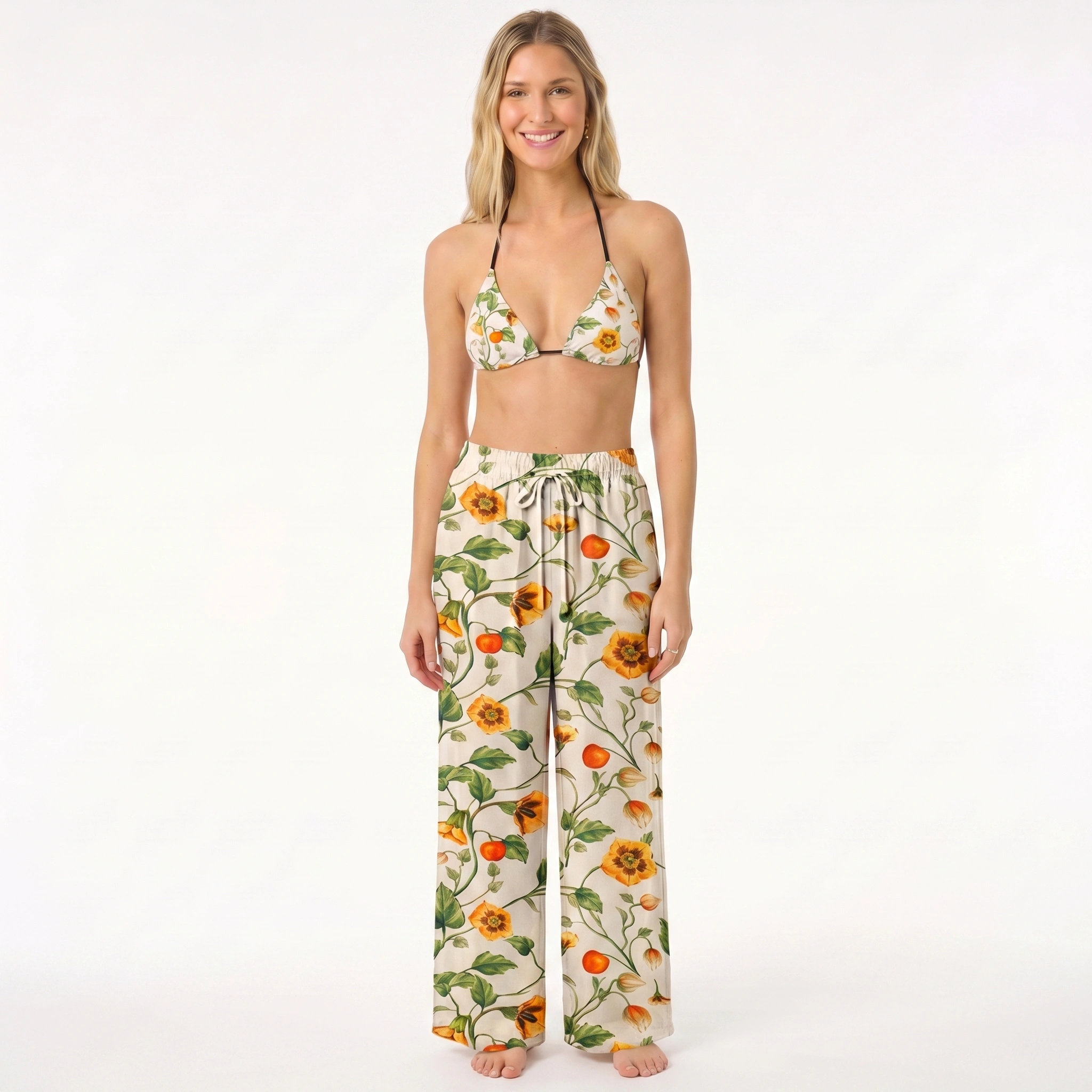 Golden Field Tie Side Bikini Set with Matching Pants
