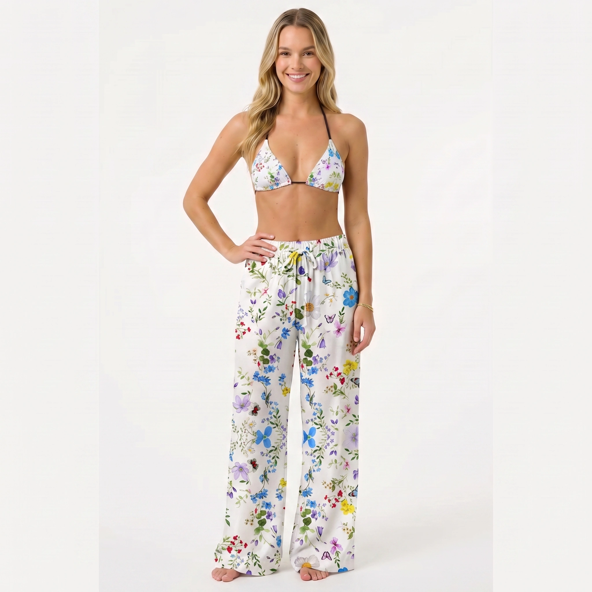 Butterfly Trail Tie Side Bikini Set with Matching Pants