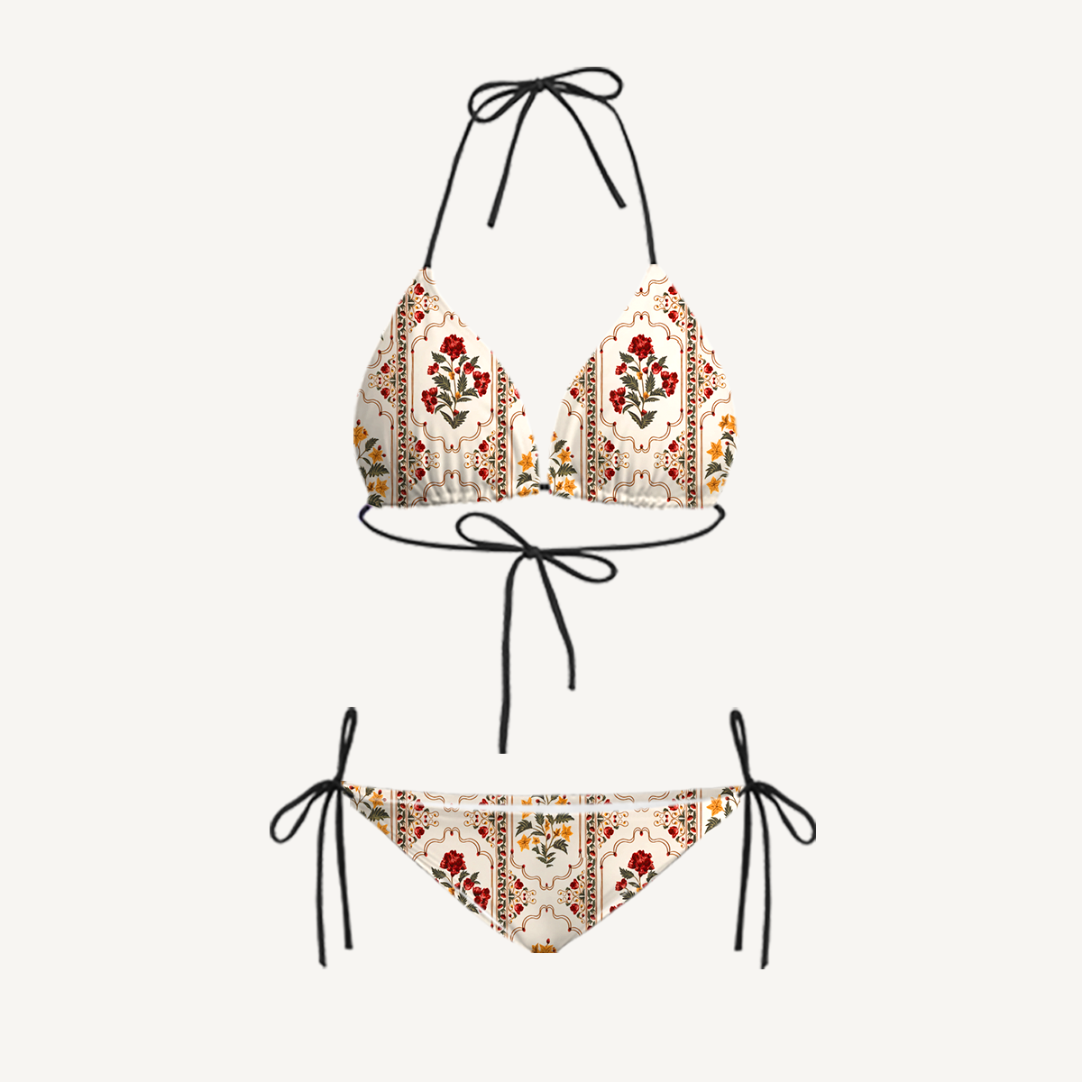 Velvet Carnation Tie Side Bikini Set with Matching Pants