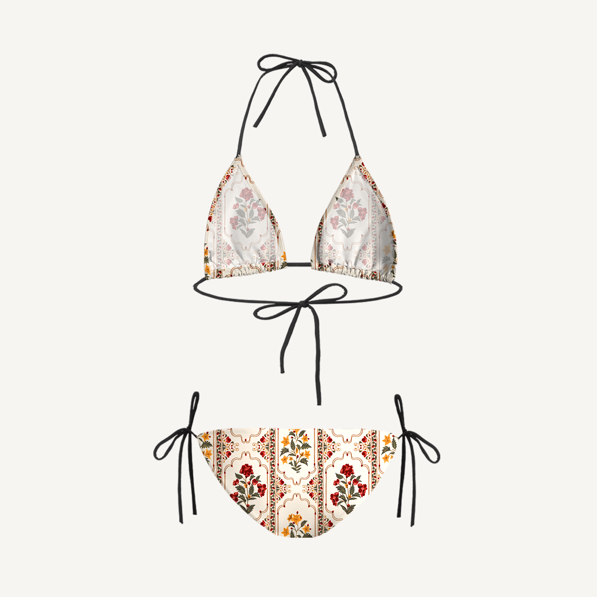 Velvet Carnation Tie Side Bikini Set with Matching Pants