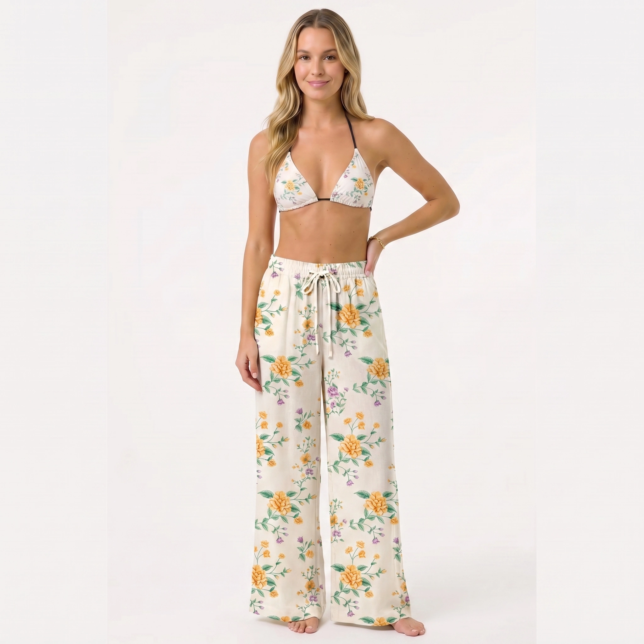 Amber Rose Tie Side Bikini Set with Matching Pants