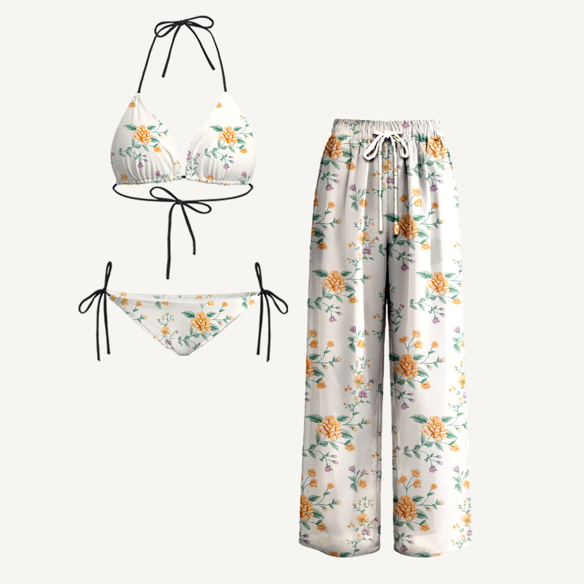 Amber Rose Tie Side Bikini Set with Matching Pants