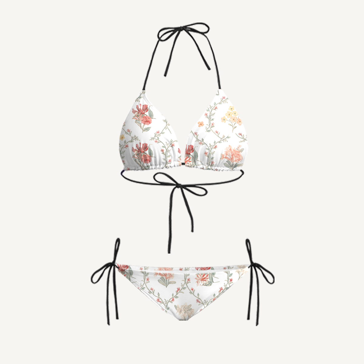 Coral Vine Tie Side Bikini Set with Matching Pants