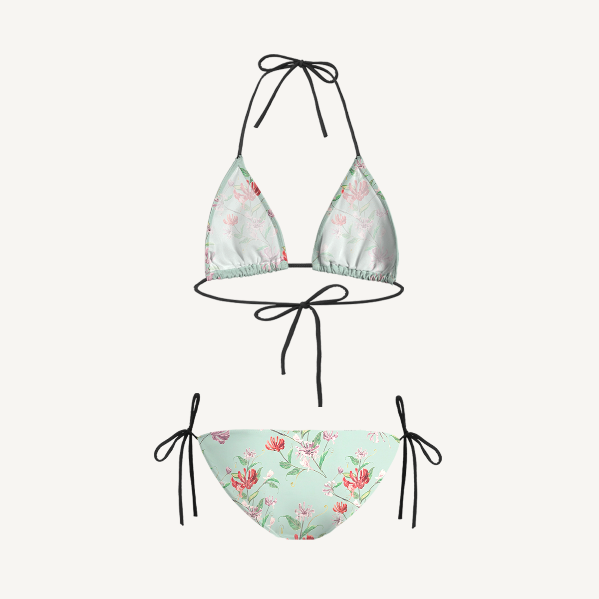 Mint Honeysuckle Tie Side Bikini Set with Matching Pants