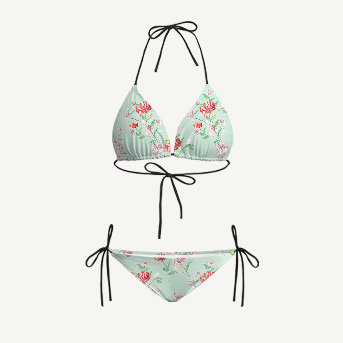 Mint Honeysuckle Tie Side Bikini Set with Matching Pants