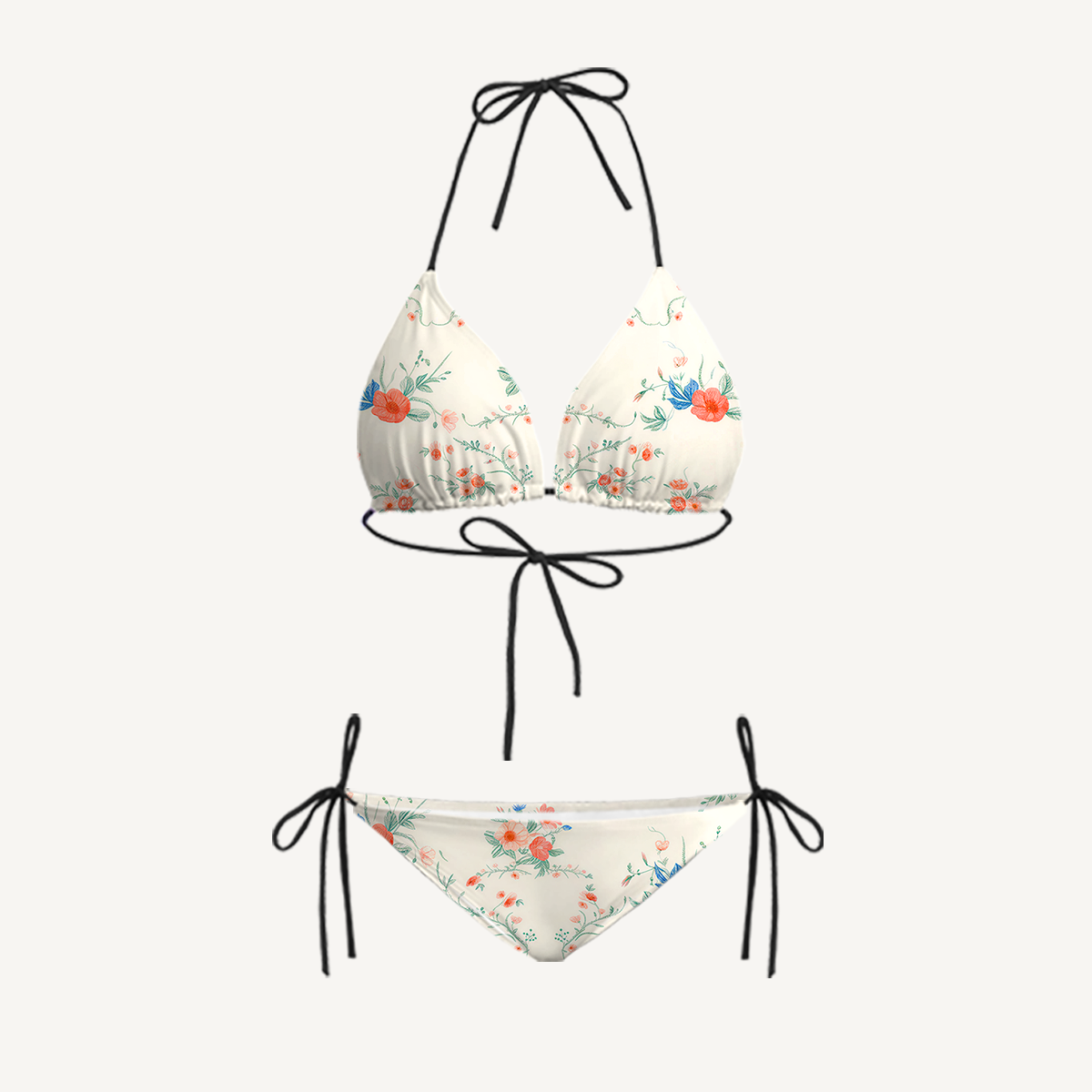 Wild Bloom Tie Side Bikini Set with Matching Pants