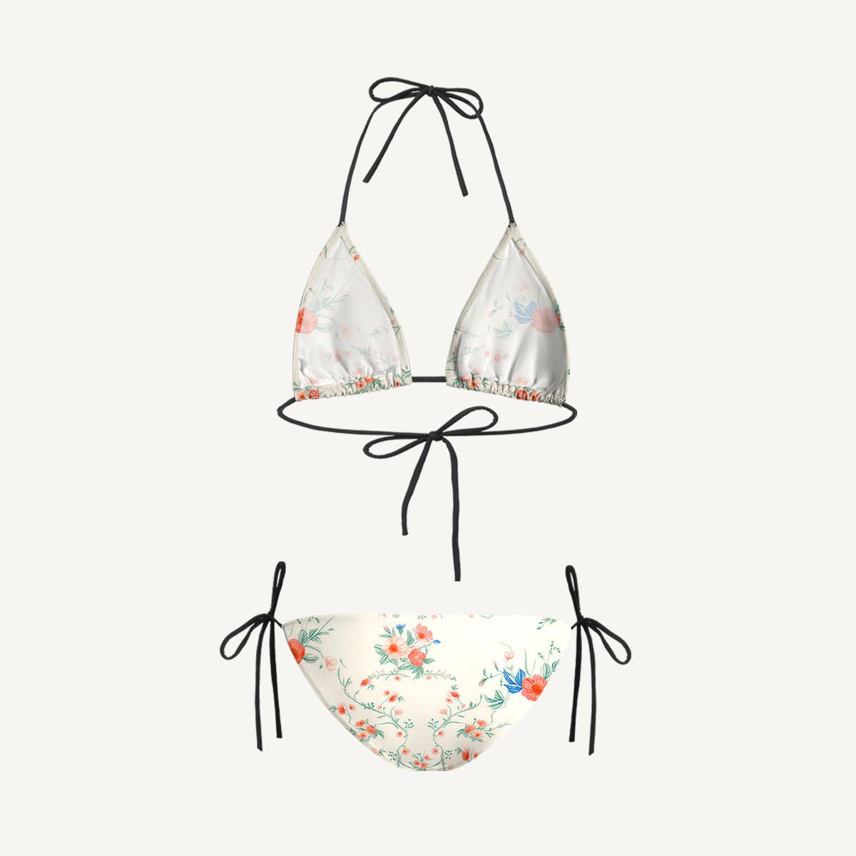 Wild Bloom Tie Side Bikini Set with Matching Pants