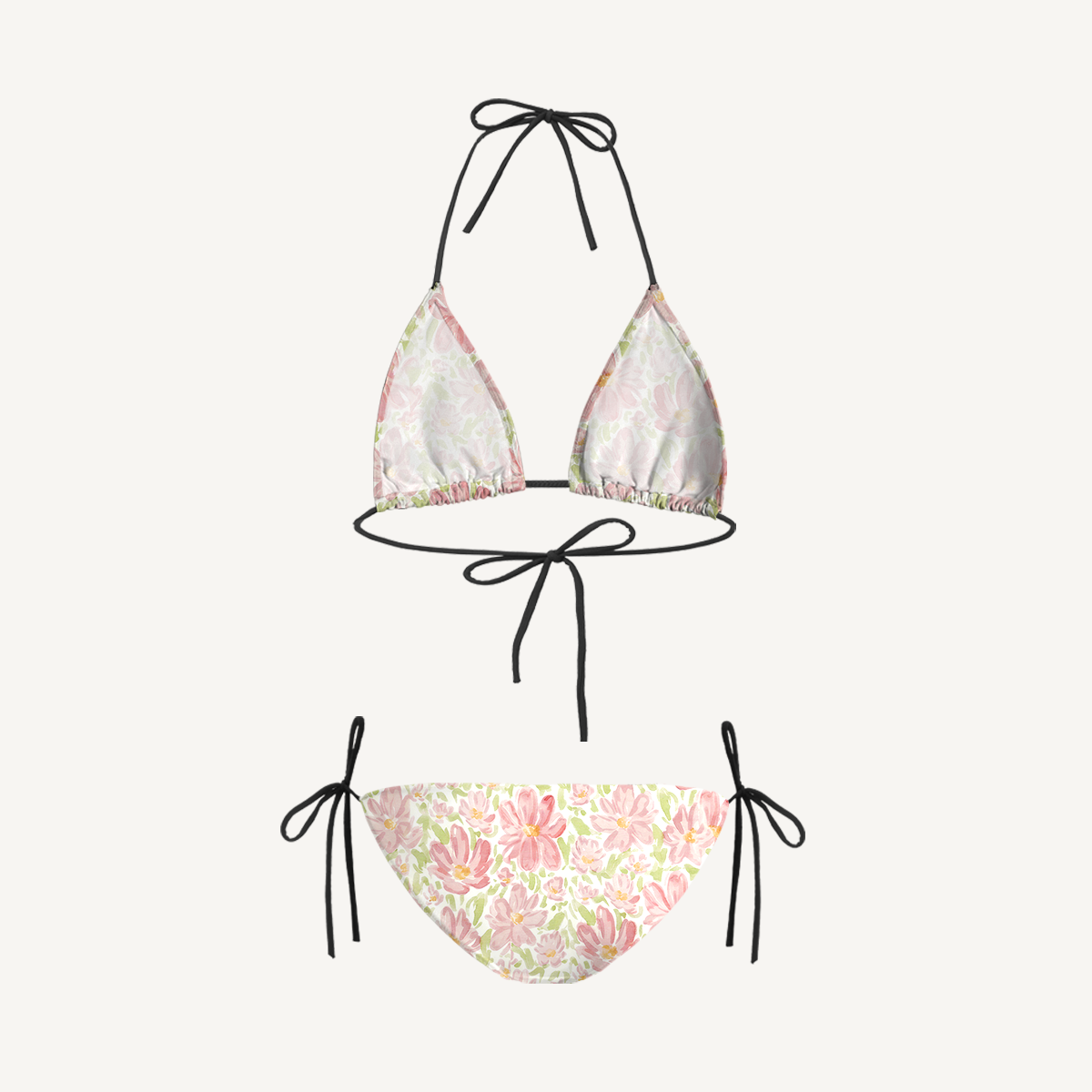 Cosmos Flower Tie Side Bikini Set with Matching Pants