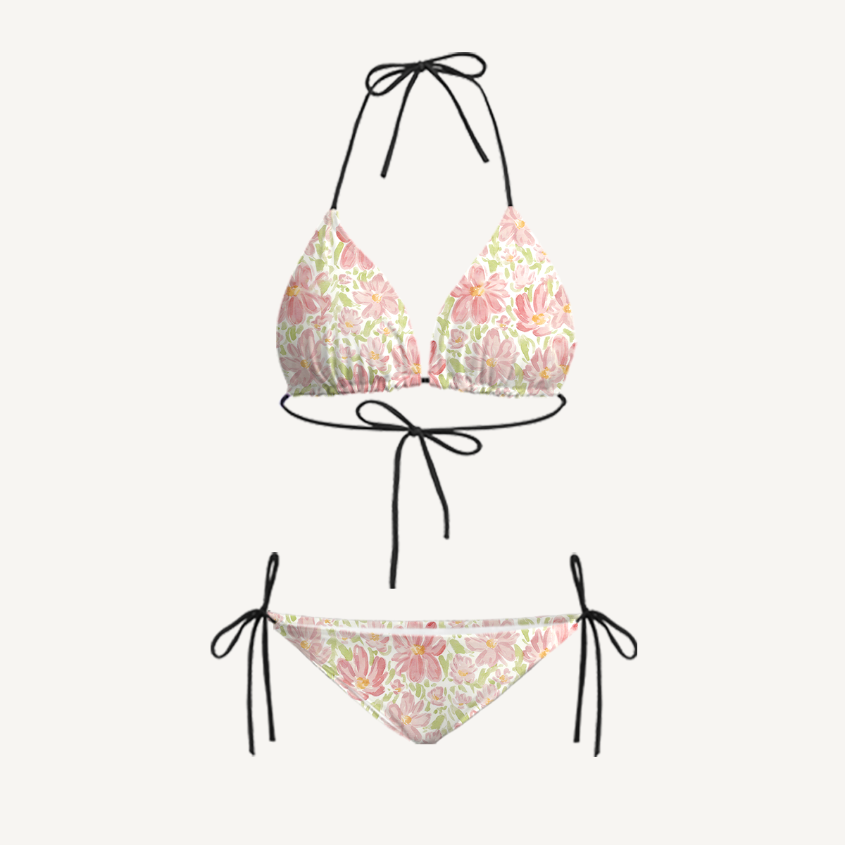 Cosmos Flower Tie Side Bikini Set with Matching Pants