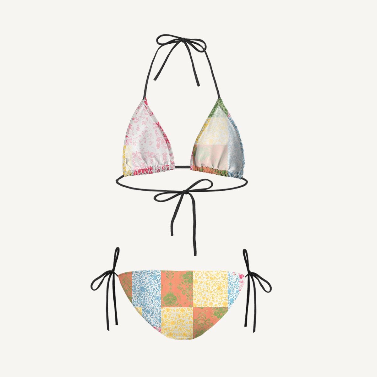 Morning Patch Tie Side Bikini Set with Matching Pants