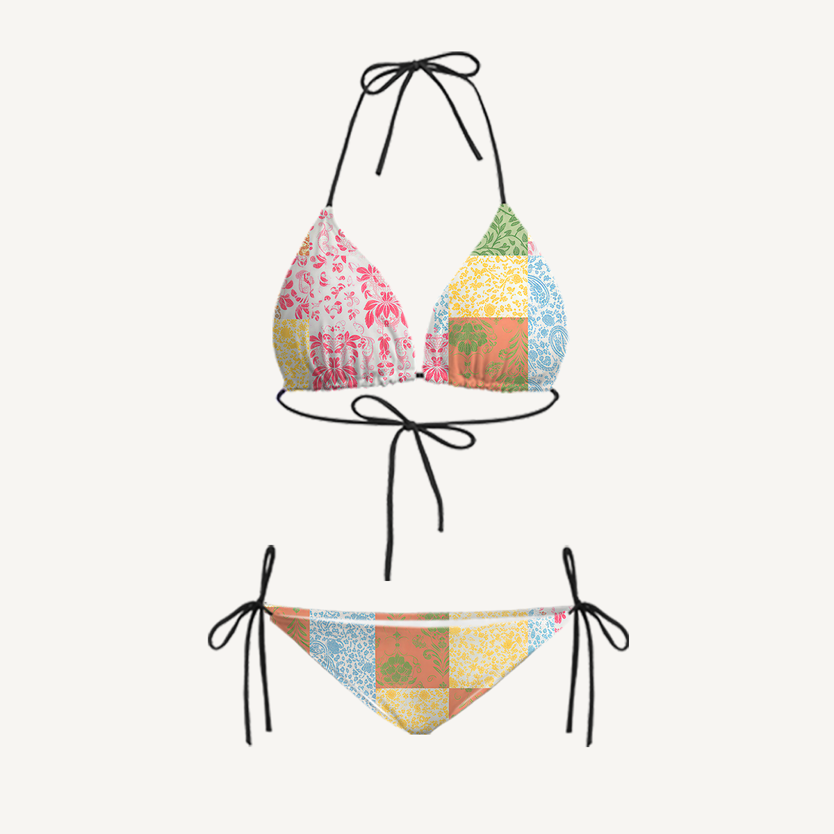 Morning Patch Tie Side Bikini Set with Matching Pants