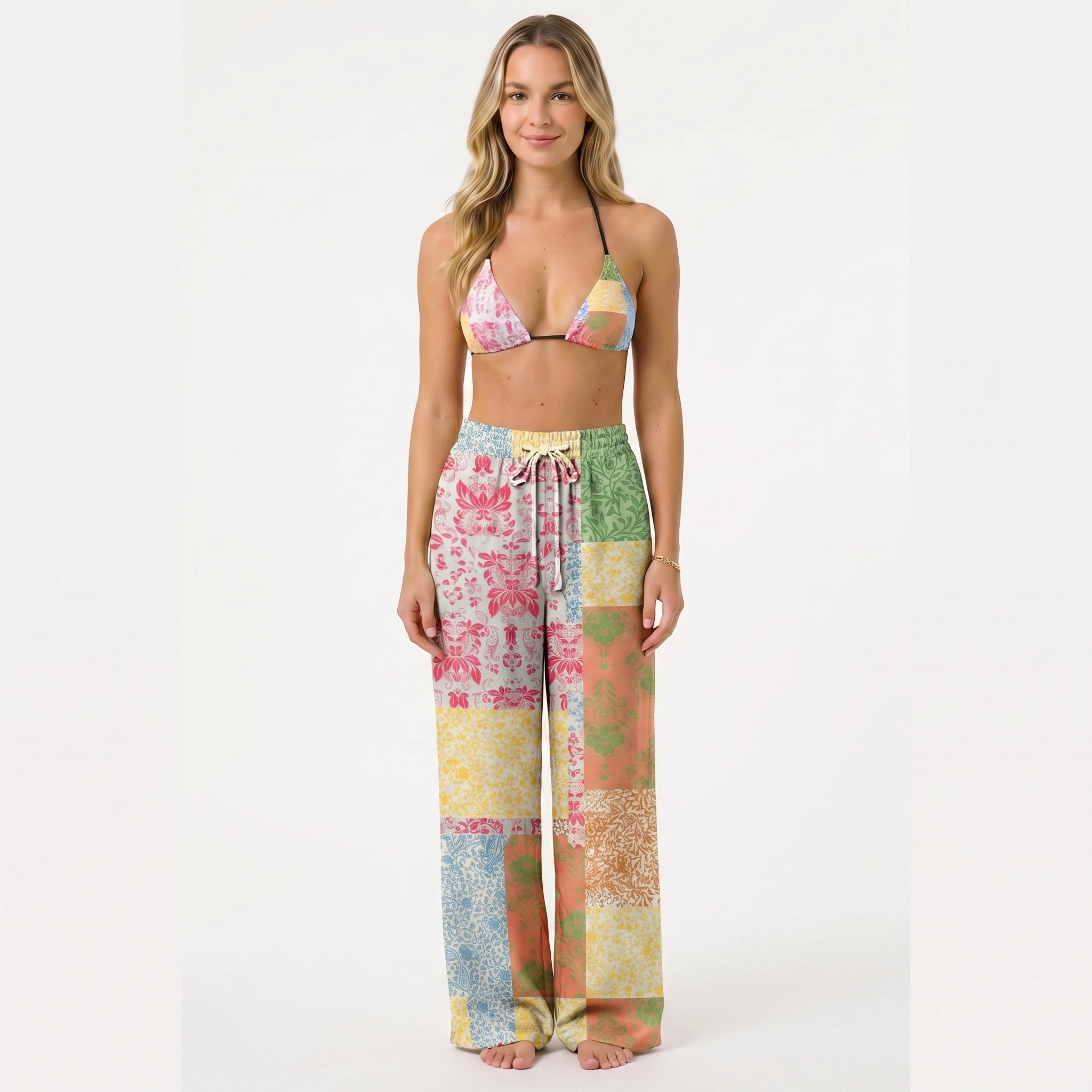 Morning Patch Tie Side Bikini Set with Matching Pants