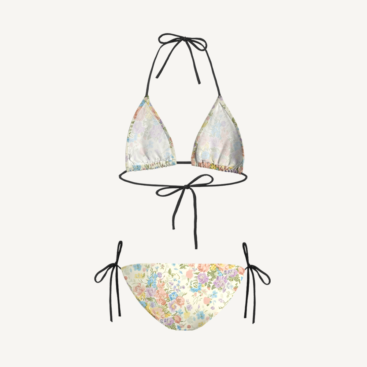 Morning Dew Bouquet Tie Side Bikini Set with Matching Pants