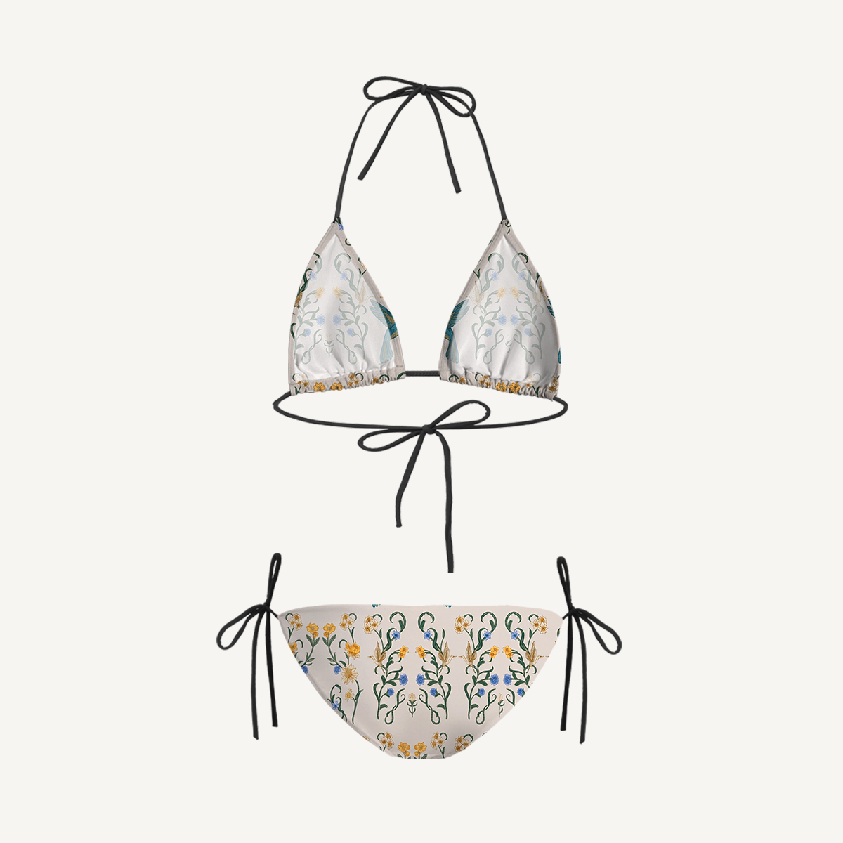 Whispering Hummingbird Tie Side Bikini Set with Matching Pants