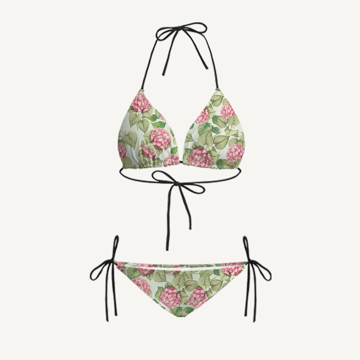 Hydrangea Whisper Tie Side Bikini Set with Matching Pants