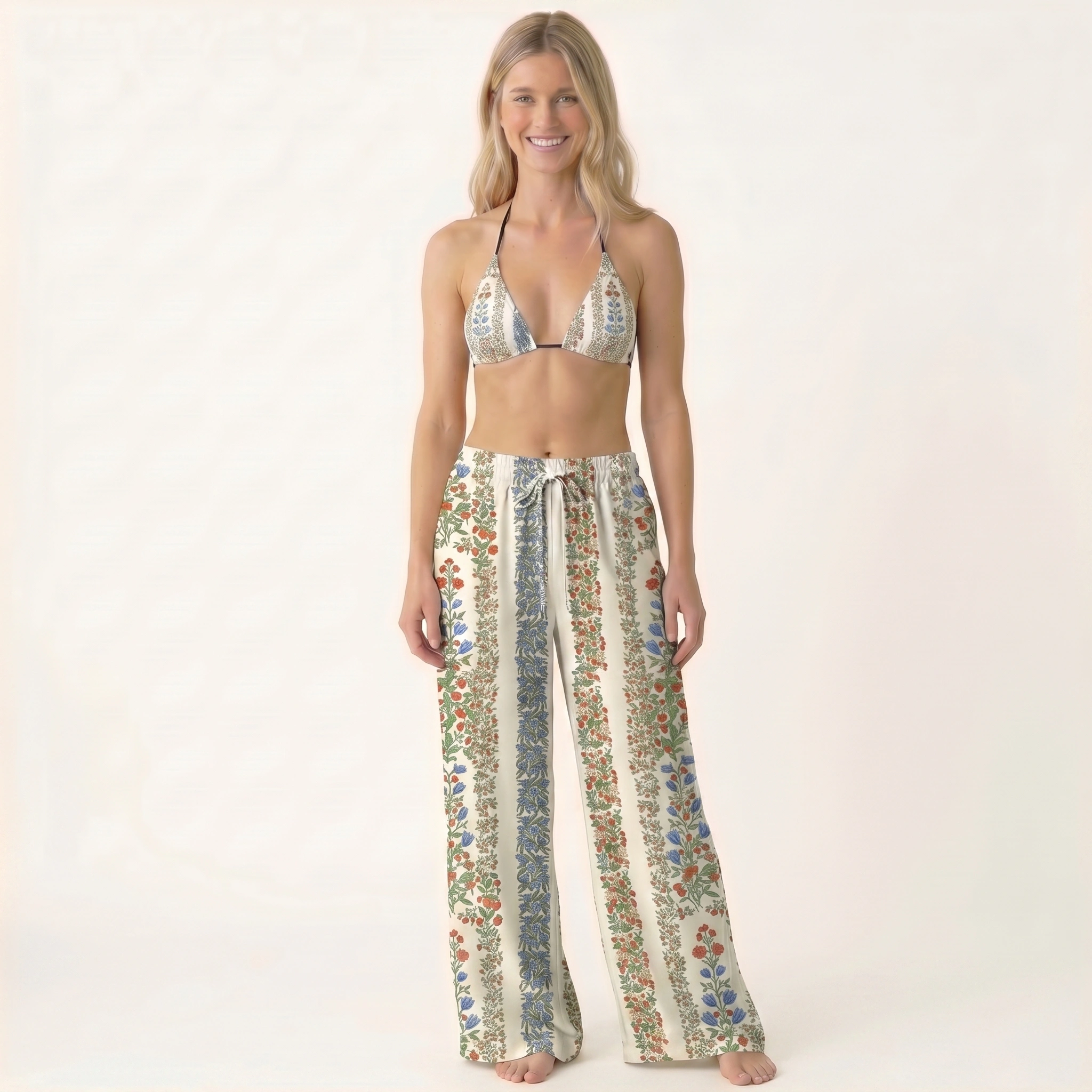 Strawberry Vine Tales Tie Side Bikini Set with Matching Pants