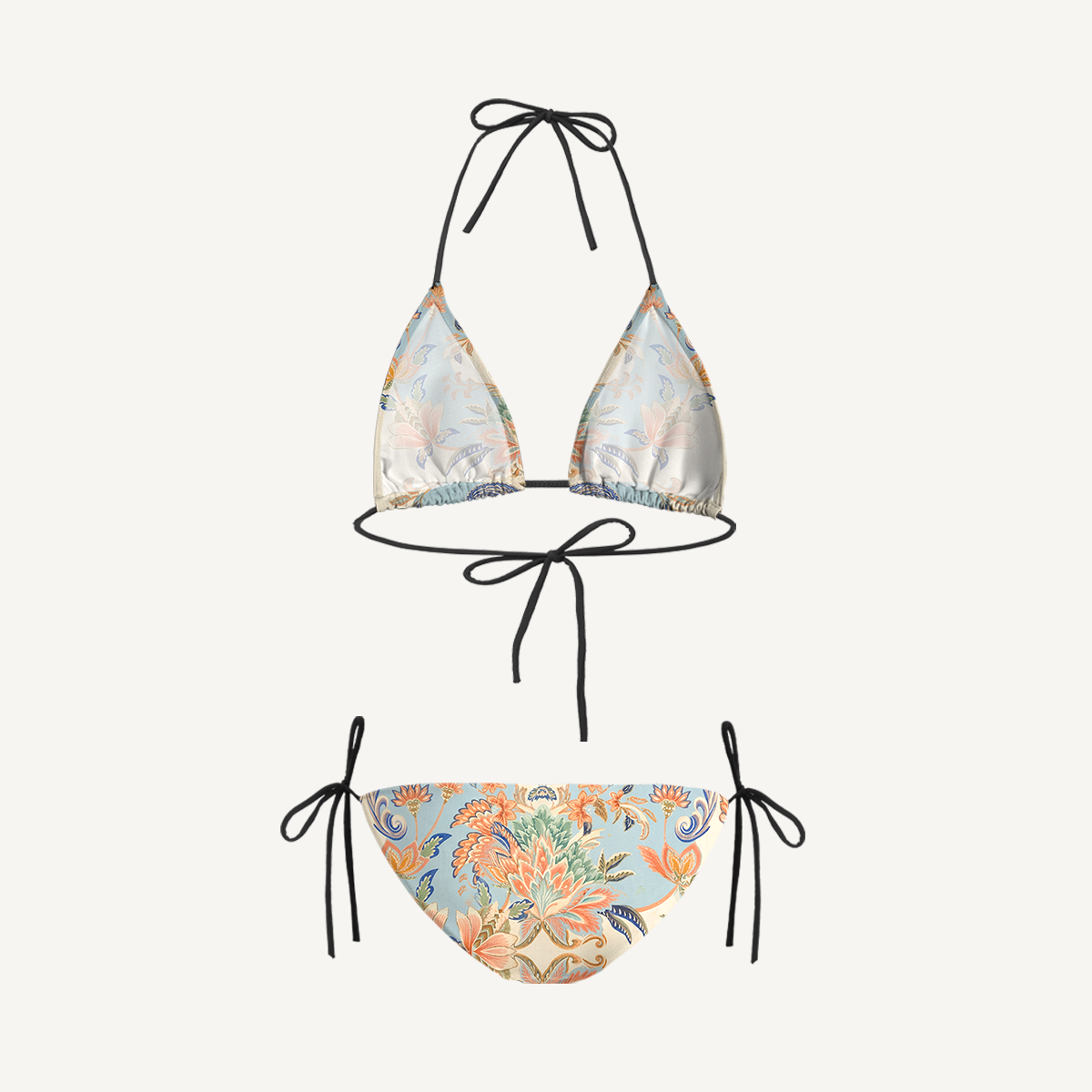 Azure Lily Palace Tie Side Bikini Set with Matching Pants