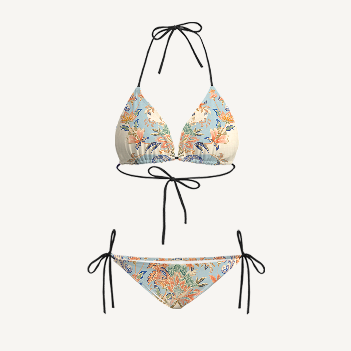 Azure Lily Palace Tie Side Bikini Set with Matching Pants