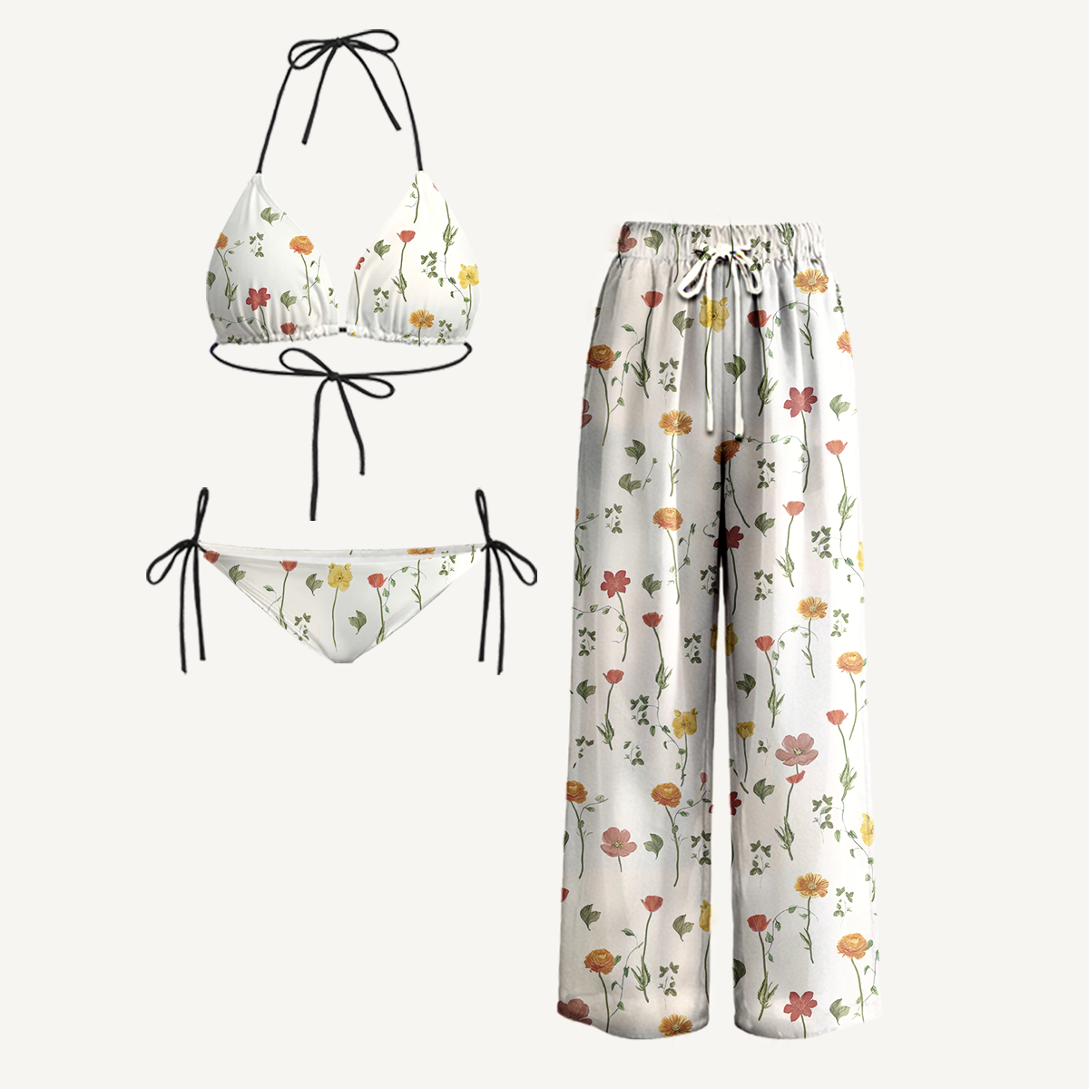 Wildlight Meadow Tie Side Bikini Set with Matching Pants