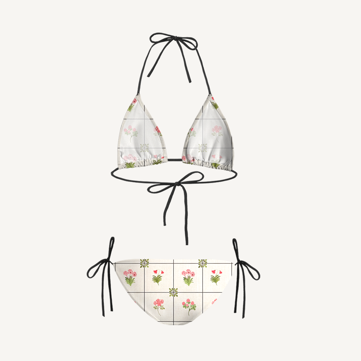 Meadow Tile Bloom Tie Side Bikini Set with Matching Pants