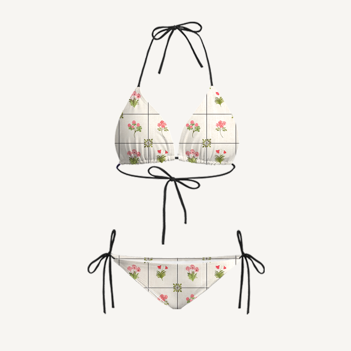 Meadow Tile Bloom Tie Side Bikini Set with Matching Pants